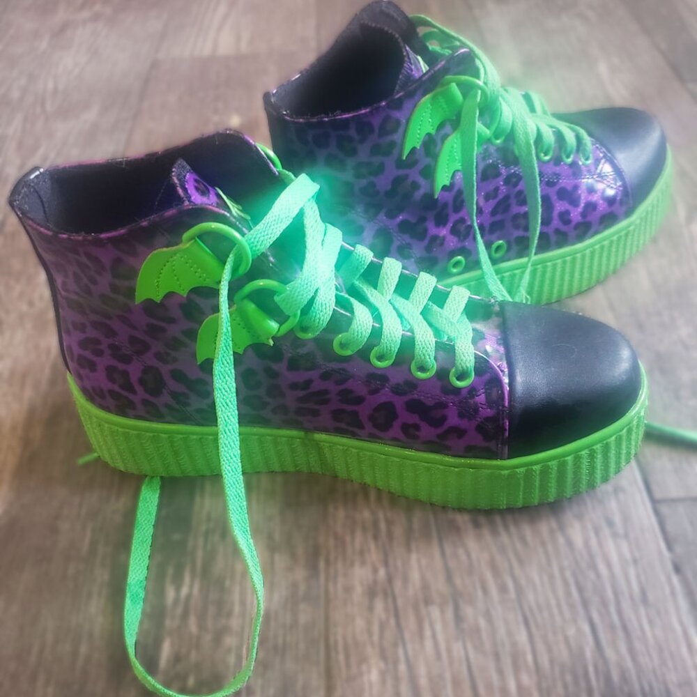 Women’s Neon Green & Purple Leopard Platform Sneakers